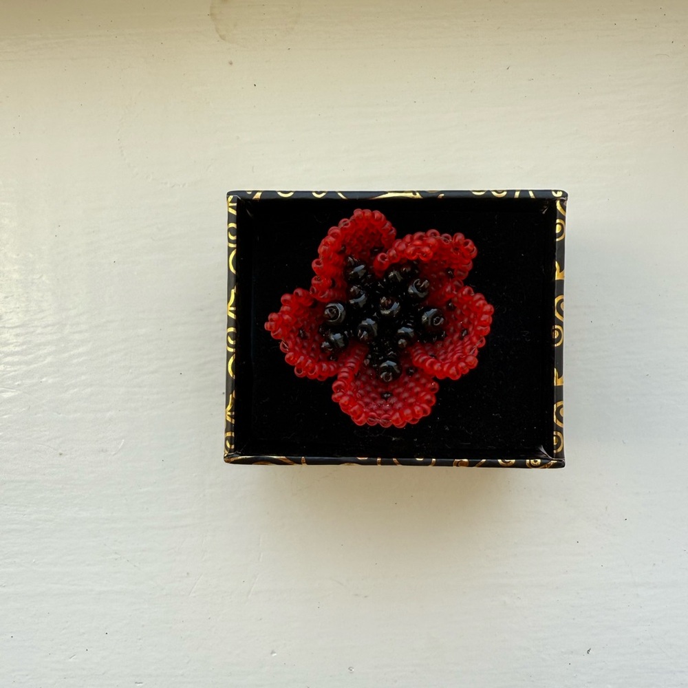 Hand made Red beaded Ring.